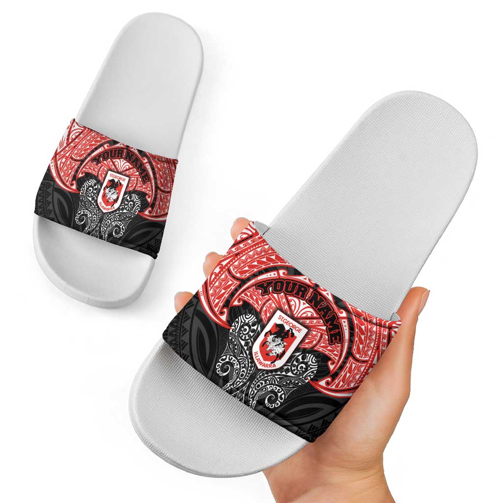 Personalized St. George Illawarra Dragons Slide Sandals Polynesian Tribal Pattern Style