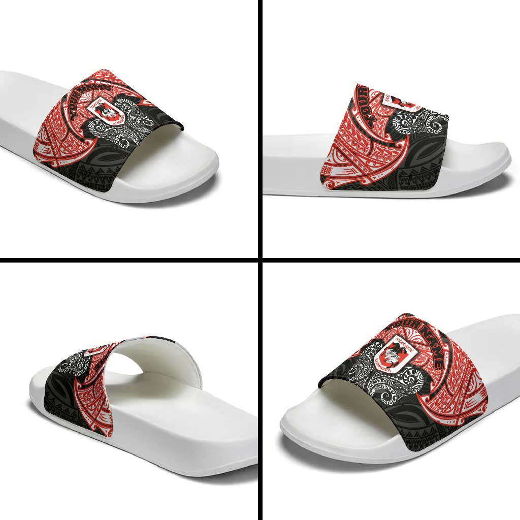 Personalized St. George Illawarra Dragons Slide Sandals Polynesian Tribal Pattern Style
