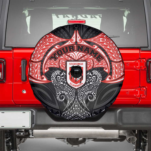 Personalized St. George Illawarra Dragons Spare Tire Cover Polynesian Tribal Pattern Style