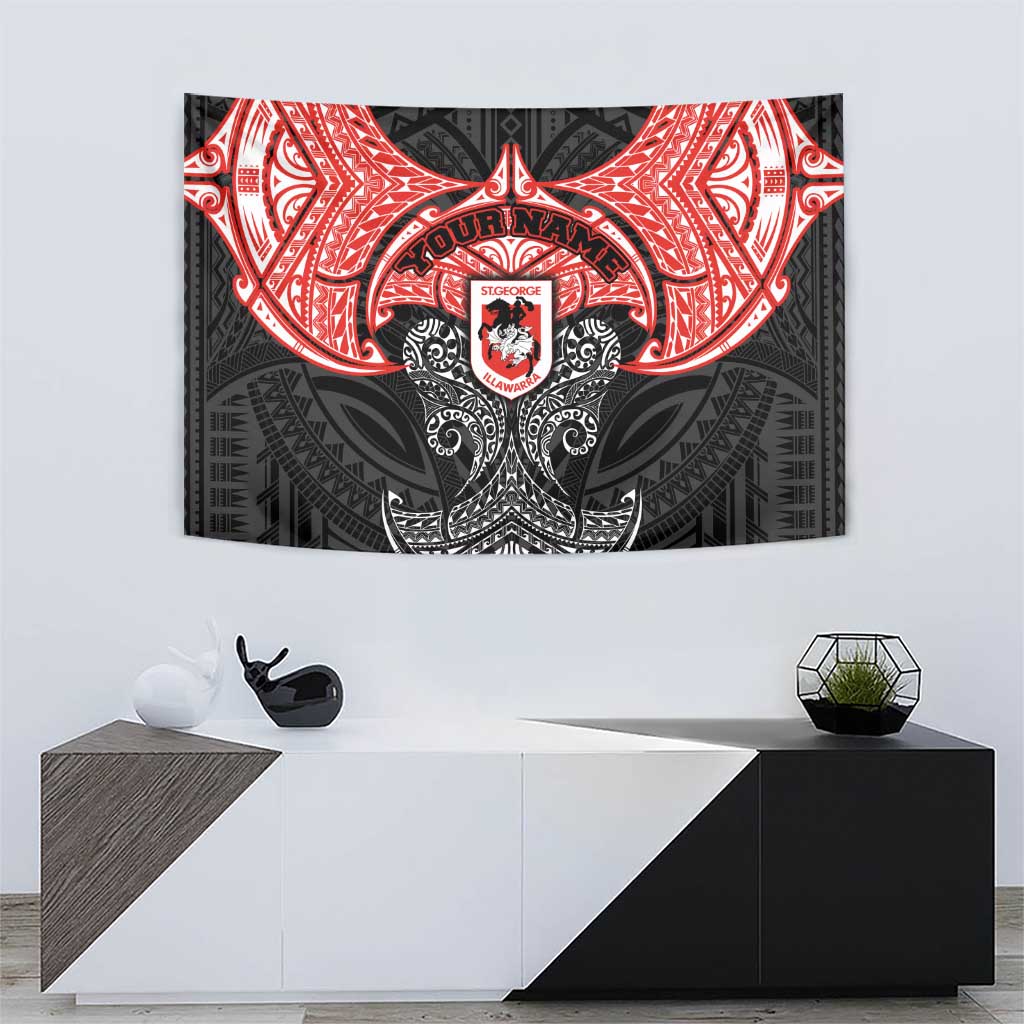 Personalized St. George Illawarra Dragons Tapestry Polynesian Tribal Pattern Style