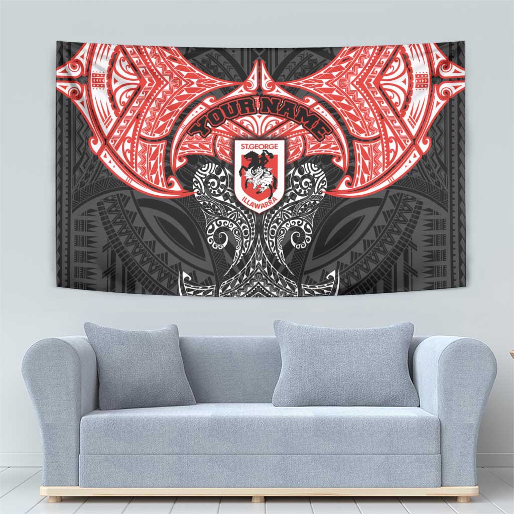 Personalized St. George Illawarra Dragons Tapestry Polynesian Tribal Pattern Style