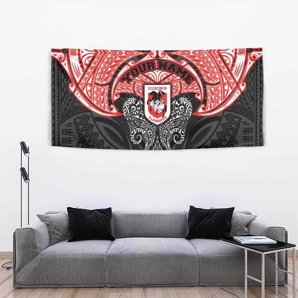 Personalized St. George Illawarra Dragons Tapestry Polynesian Tribal Pattern Style