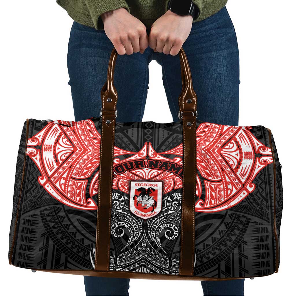 Personalized St. George Illawarra Dragons Travel Bag Polynesian Tribal Pattern Style