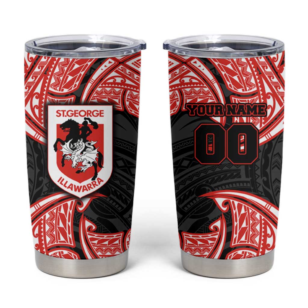 Personalized St. George Illawarra Dragons Tumbler Cup Polynesian Tribal Pattern Style