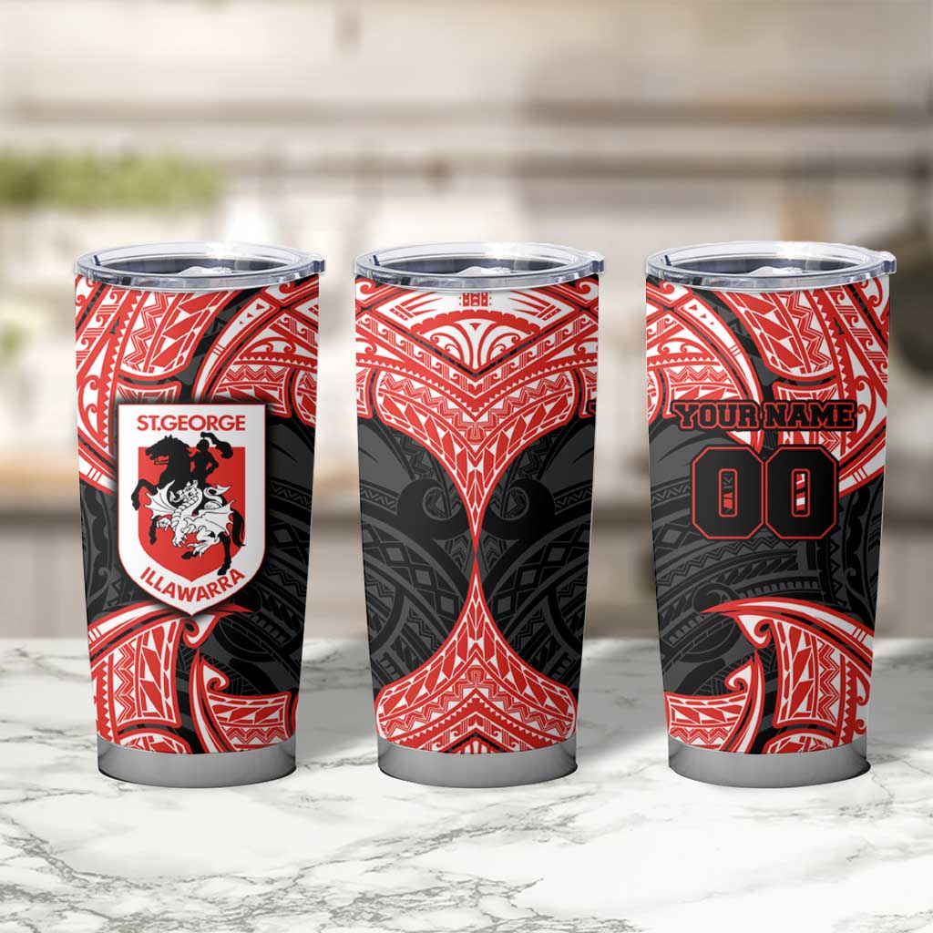Personalized St. George Illawarra Dragons Tumbler Cup Polynesian Tribal Pattern Style