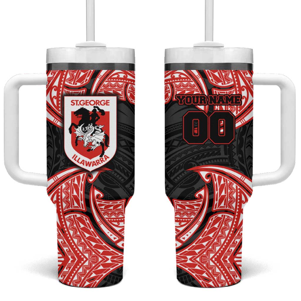 Personalized St. George Illawarra Dragons Tumbler With Handle Polynesian Tribal Pattern Style