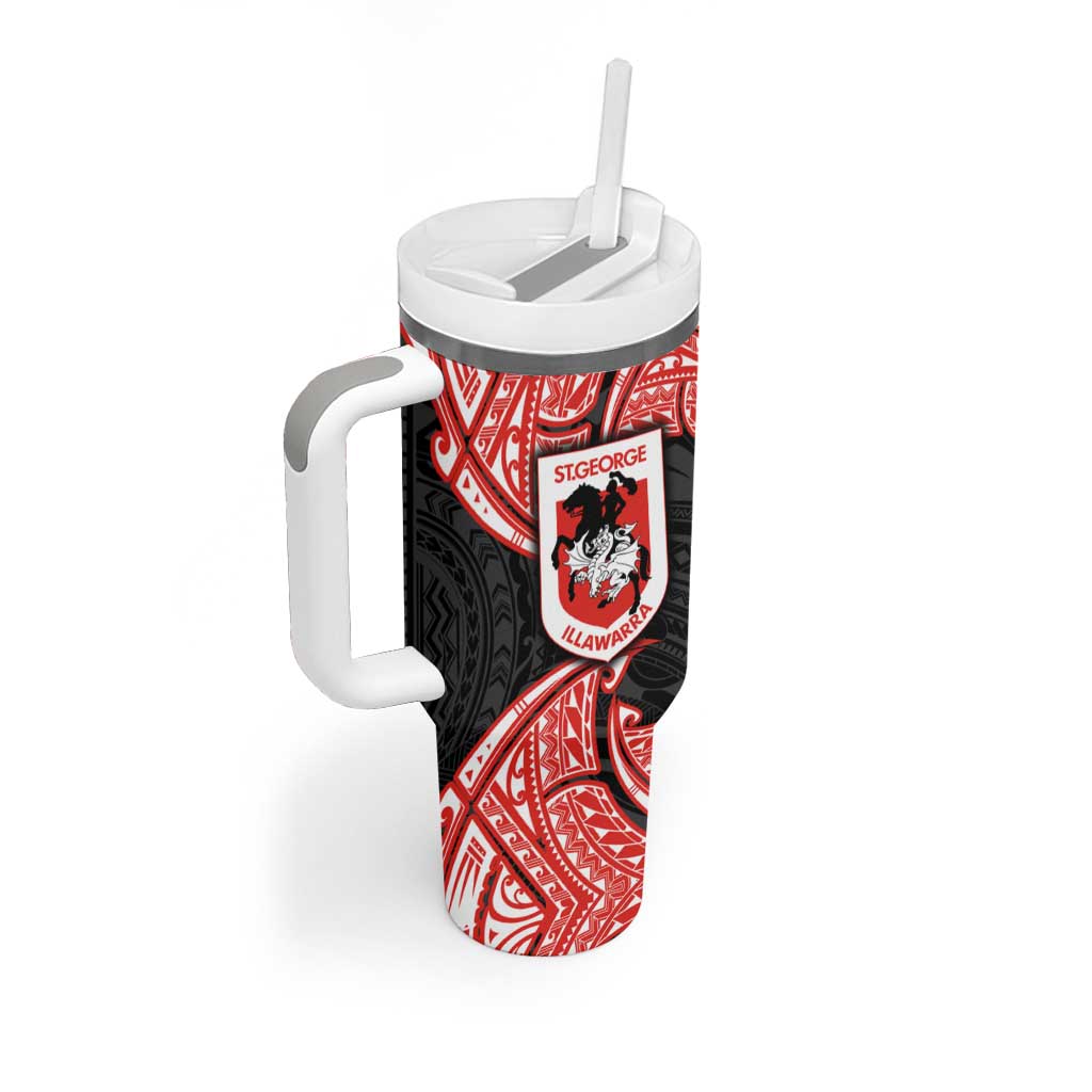 Personalized St. George Illawarra Dragons Tumbler With Handle Polynesian Tribal Pattern Style