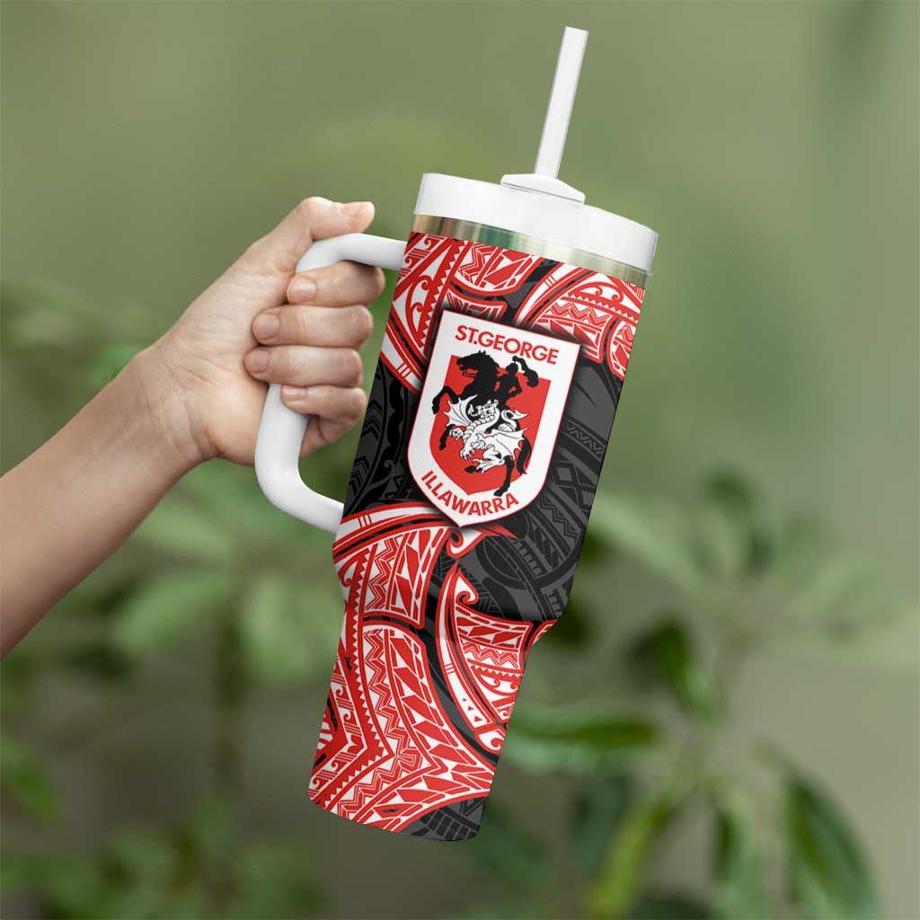 Personalized St. George Illawarra Dragons Tumbler With Handle Polynesian Tribal Pattern Style