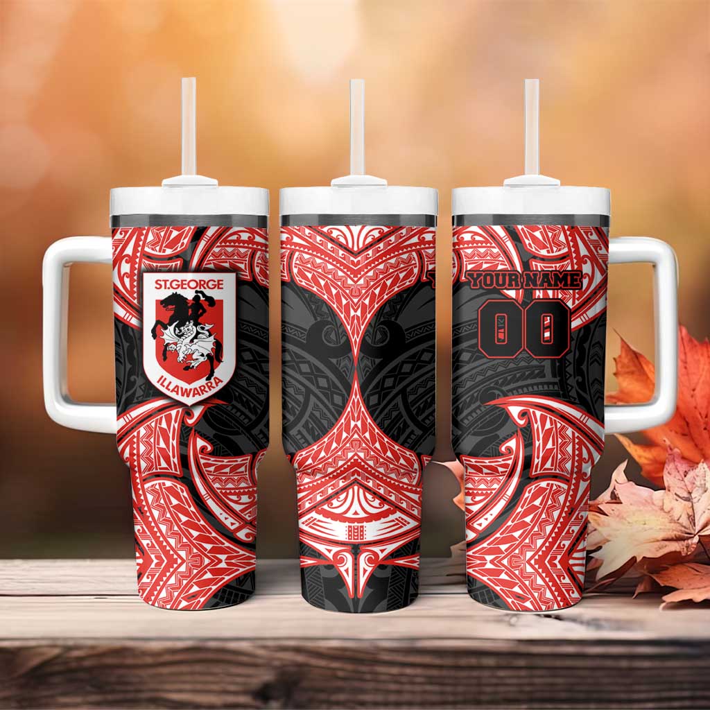 Personalized St. George Illawarra Dragons Tumbler With Handle Polynesian Tribal Pattern Style