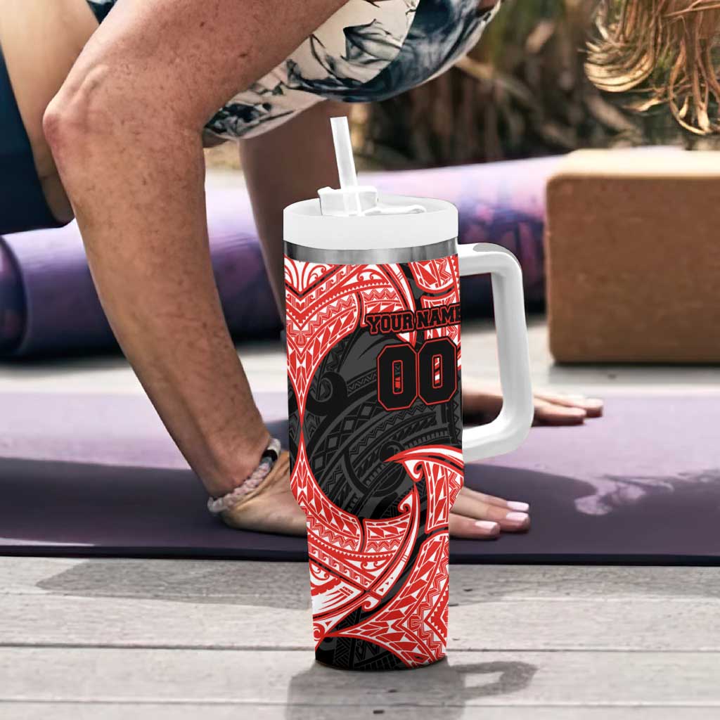 Personalized St. George Illawarra Dragons Tumbler With Handle Polynesian Tribal Pattern Style