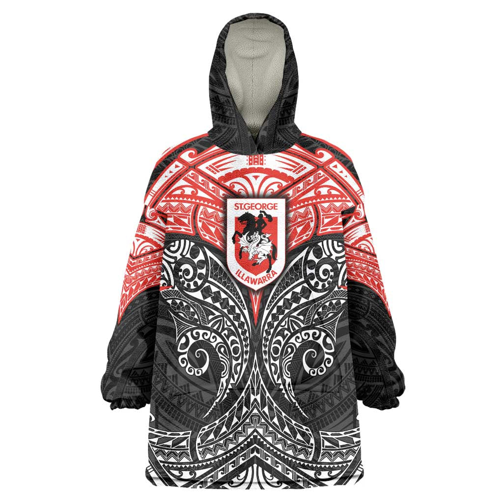 Personalized St. George Illawarra Dragons Wearable Blanket Hoodie Polynesian Tribal Pattern Style