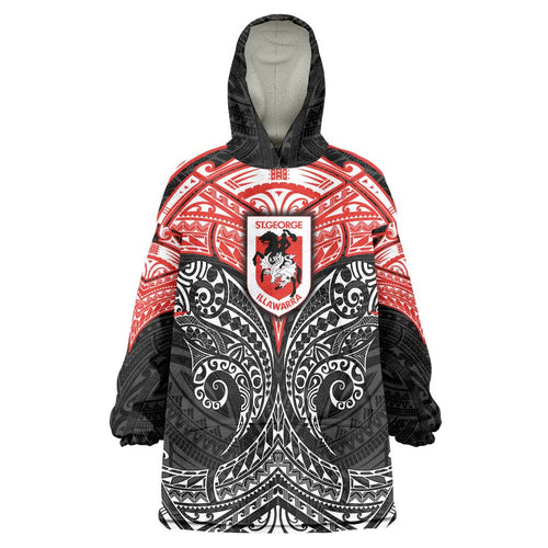 Personalized St. George Illawarra Dragons Wearable Blanket Hoodie Polynesian Tribal Pattern Style