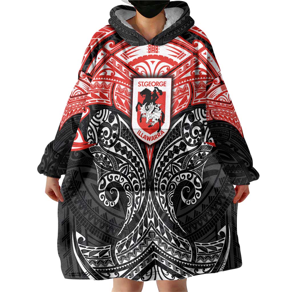 Personalized St. George Illawarra Dragons Wearable Blanket Hoodie Polynesian Tribal Pattern Style