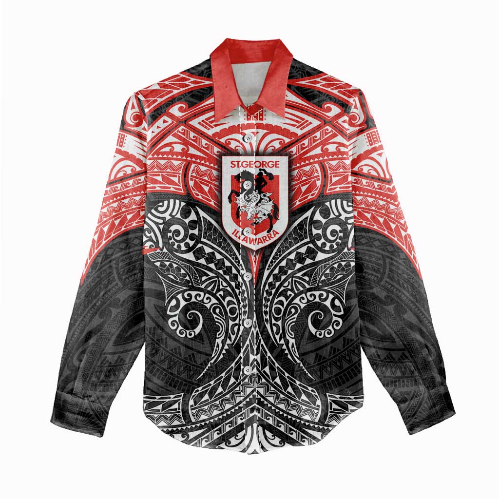 Personalized St. George Illawarra Dragons Women Casual Shirt Polynesian Tribal Pattern Style