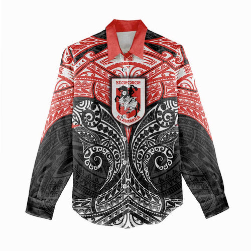 Personalized St. George Illawarra Dragons Women Casual Shirt Polynesian Tribal Pattern Style