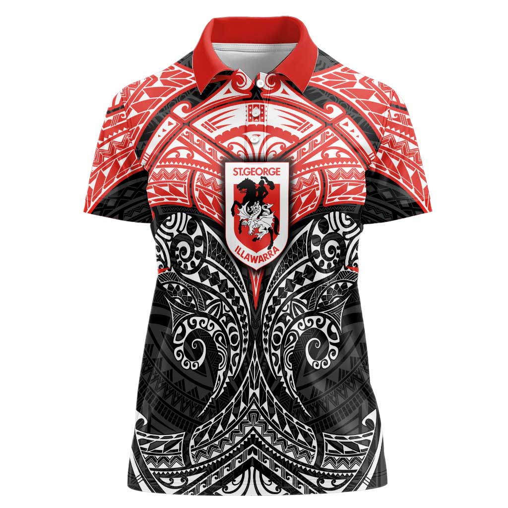 Personalized St. George Illawarra Dragons Women Polo Shirt Polynesian Tribal Pattern Style