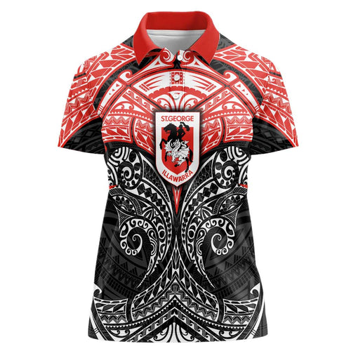 Personalized St. George Illawarra Dragons Women Polo Shirt Polynesian Tribal Pattern Style