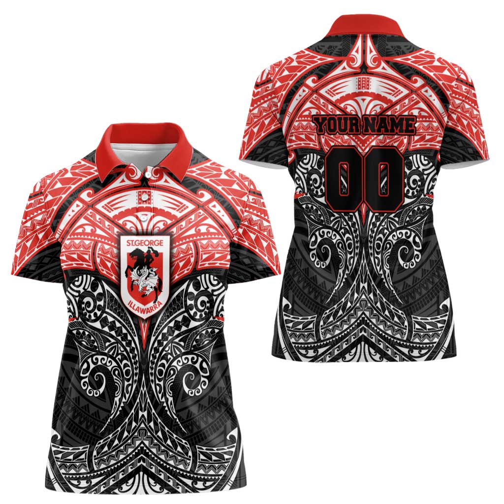 Personalized St. George Illawarra Dragons Women Polo Shirt Polynesian Tribal Pattern Style