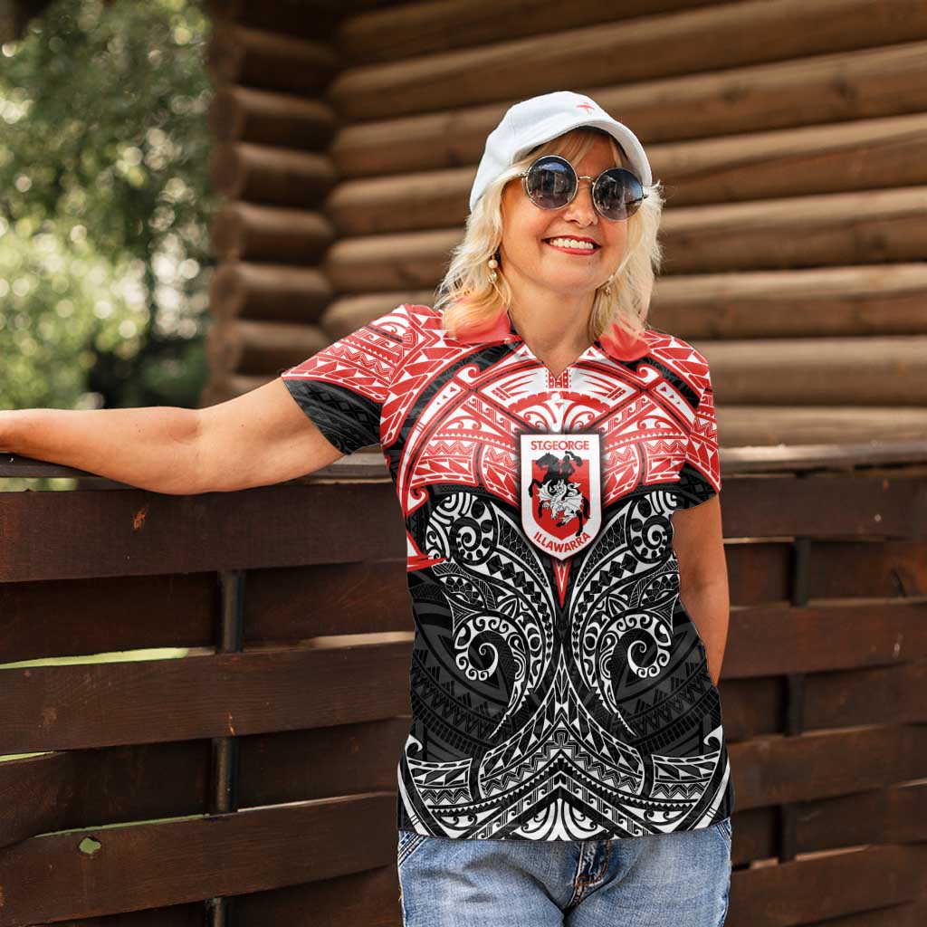 Personalized St. George Illawarra Dragons Women Polo Shirt Polynesian Tribal Pattern Style