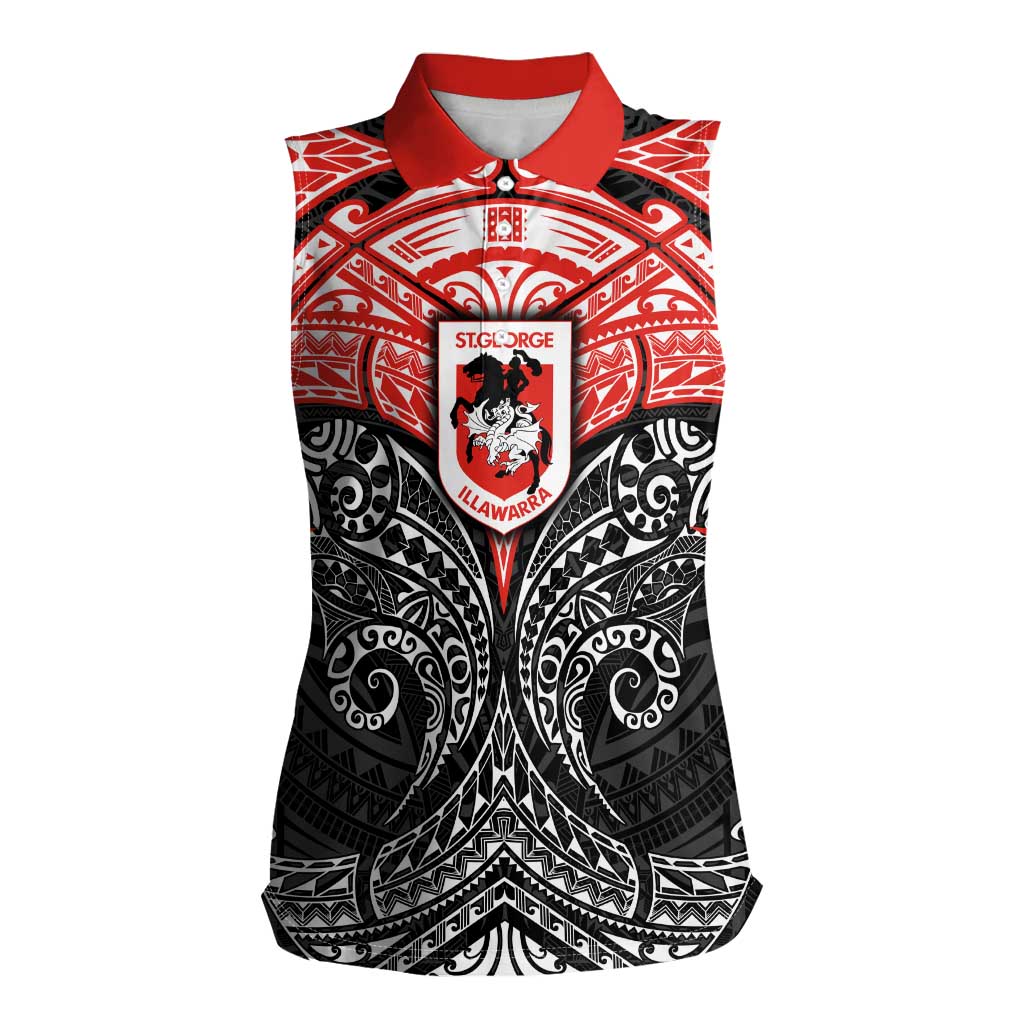 Personalized St. George Illawarra Dragons Women Sleeveless Polo Shirt Polynesian Tribal Pattern Style