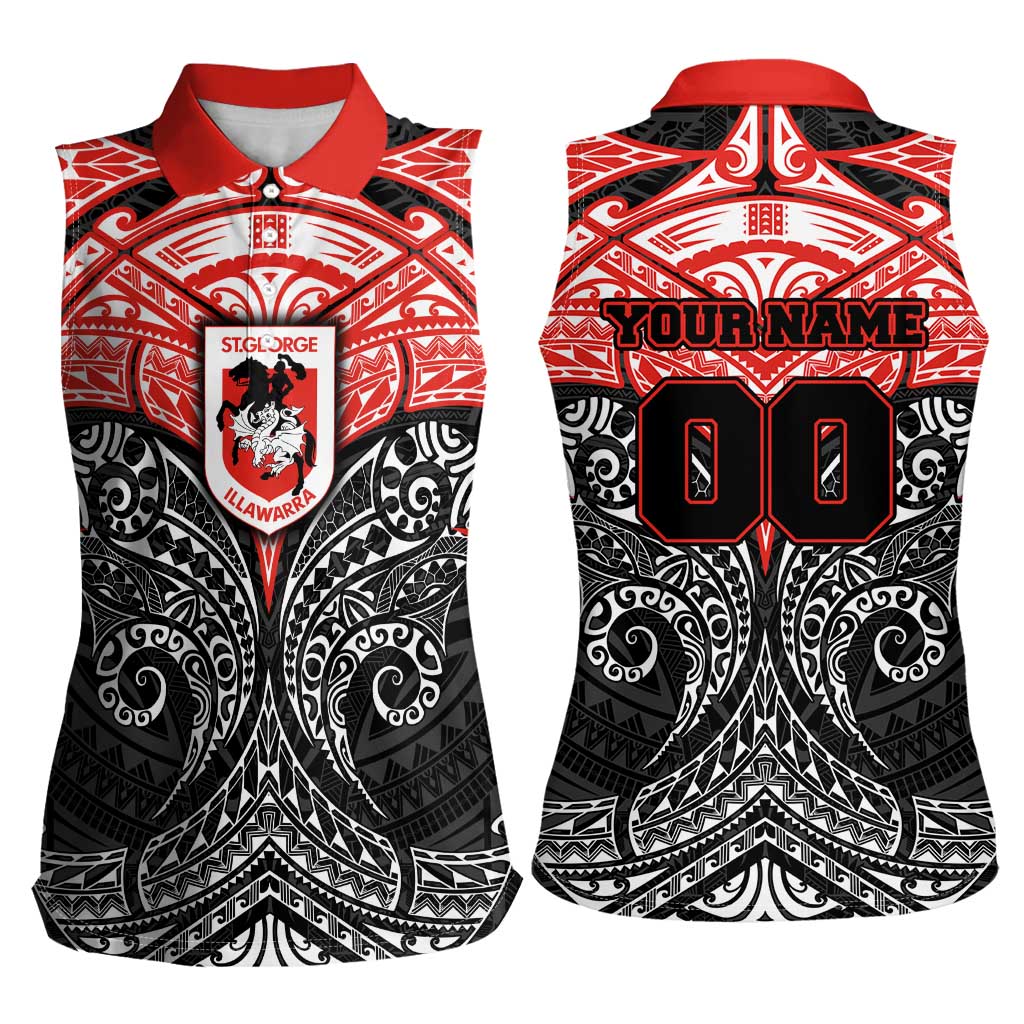 Personalized St. George Illawarra Dragons Women Sleeveless Polo Shirt Polynesian Tribal Pattern Style