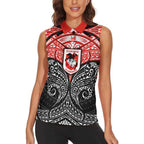Personalized St. George Illawarra Dragons Women Sleeveless Polo Shirt Polynesian Tribal Pattern Style