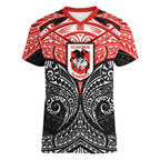 Personalized St. George Illawarra Dragons Women V-Neck T-Shirt Polynesian Tribal Pattern Style