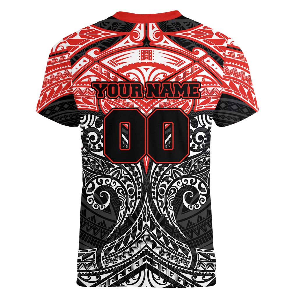 Personalized St. George Illawarra Dragons Women V-Neck T-Shirt Polynesian Tribal Pattern Style