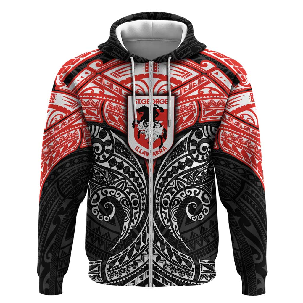 Personalized St. George Illawarra Dragons Zip Hoodie Polynesian Tribal Pattern Style
