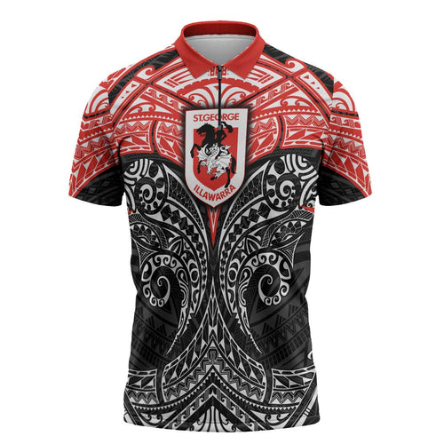Personalized St. George Illawarra Dragons Zipper Polo Shirt Polynesian Tribal Pattern Style