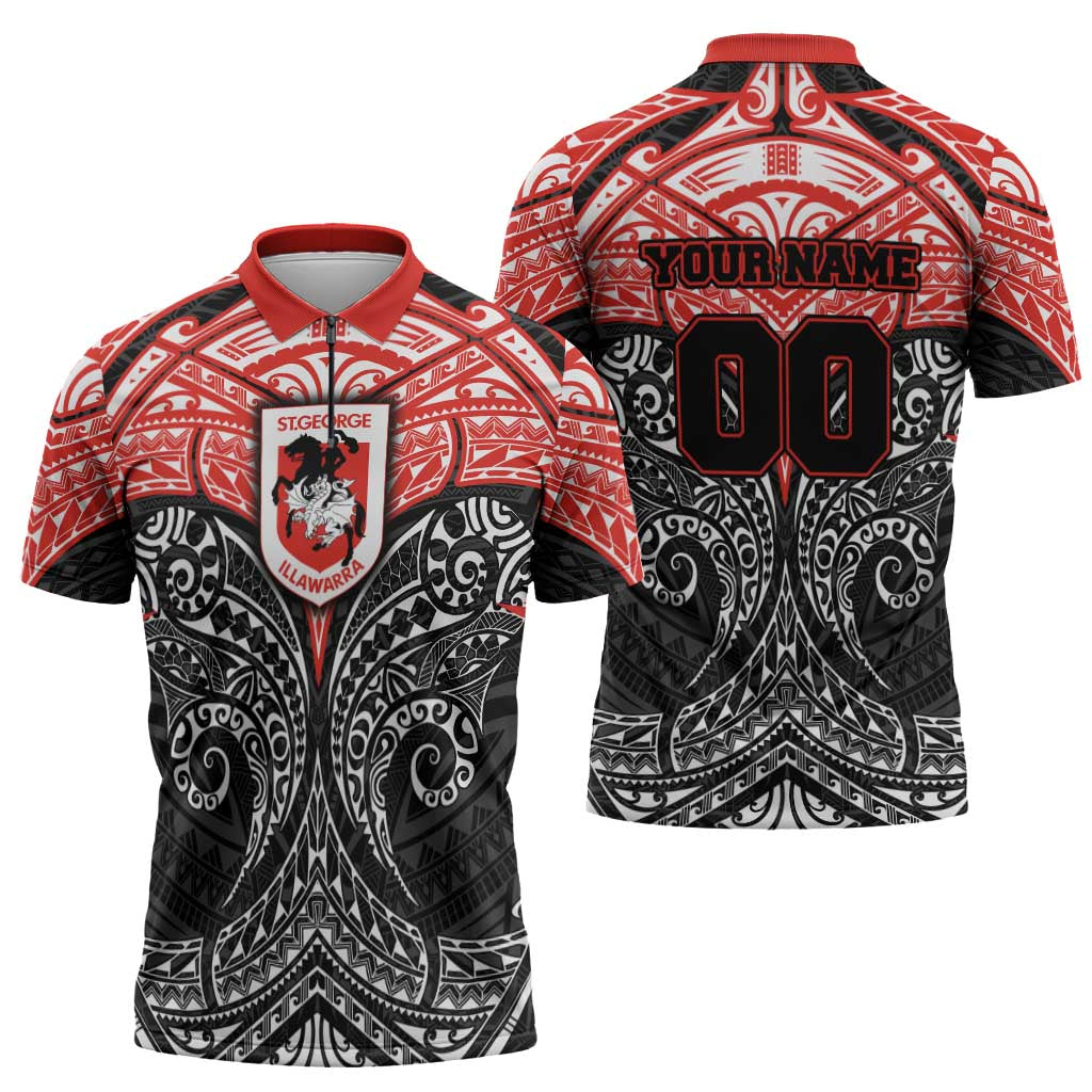 Personalized St. George Illawarra Dragons Zipper Polo Shirt Polynesian Tribal Pattern Style
