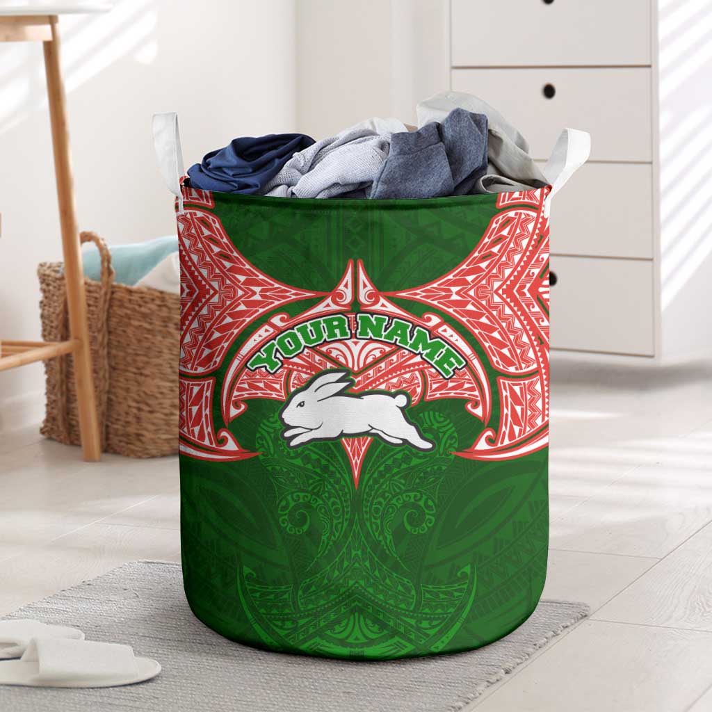 Personalized South Sydney Rabbitohs Laundry Basket Polynesian Tribal Pattern Style