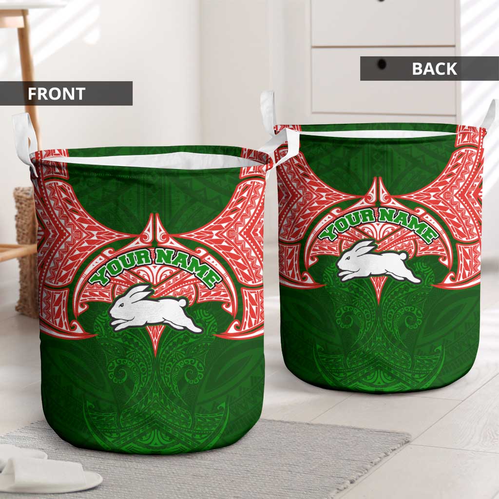 Personalized South Sydney Rabbitohs Laundry Basket Polynesian Tribal Pattern Style