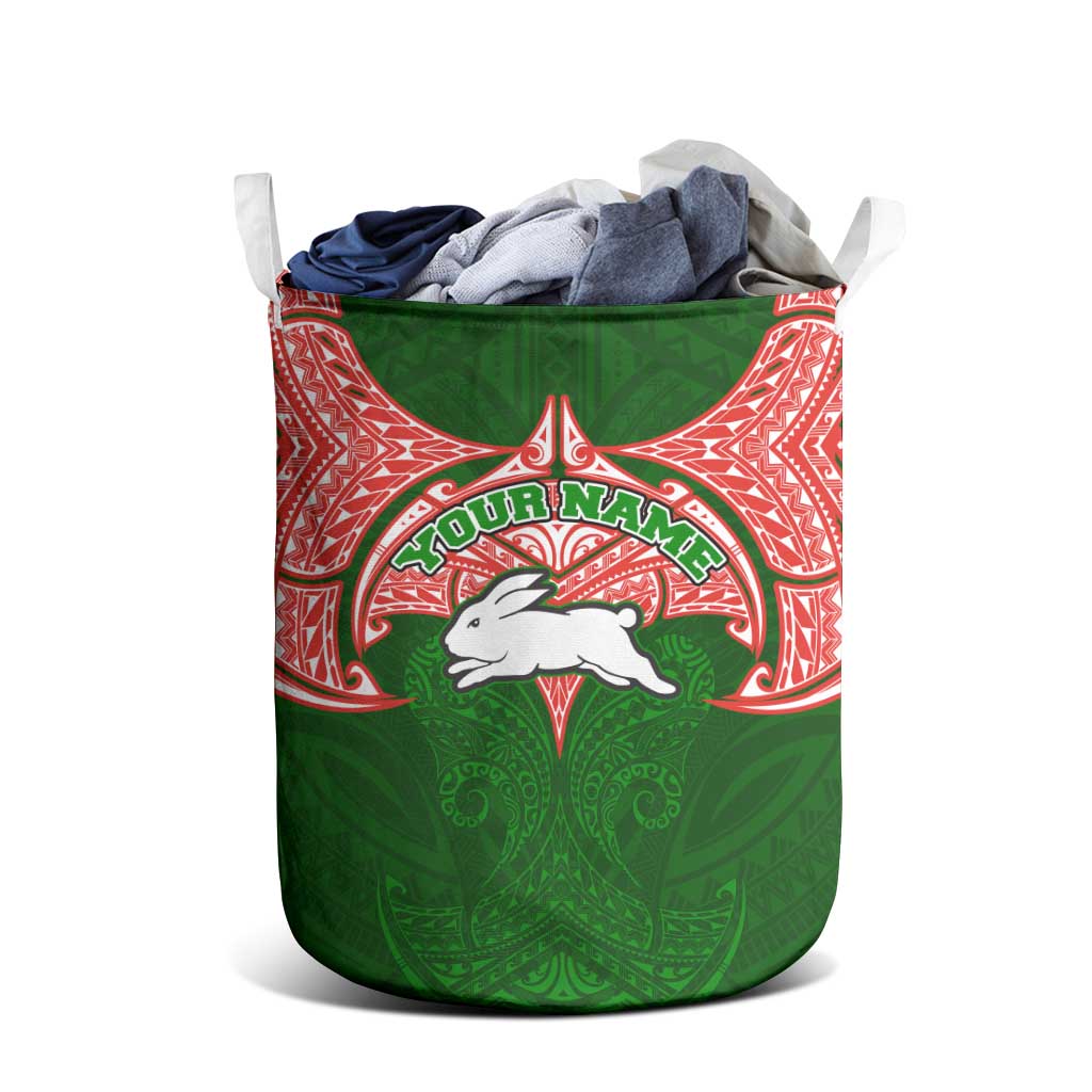 Personalized South Sydney Rabbitohs Laundry Basket Polynesian Tribal Pattern Style