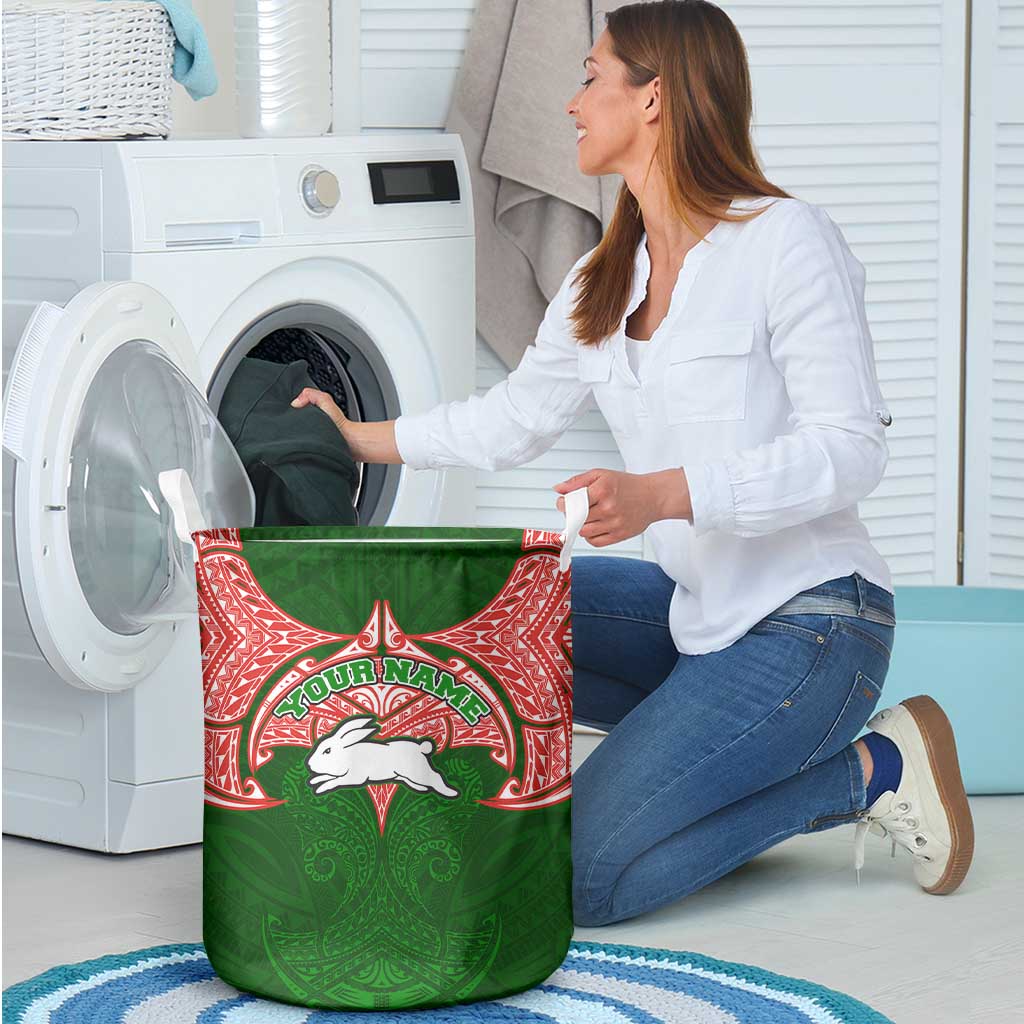 Personalized South Sydney Rabbitohs Laundry Basket Polynesian Tribal Pattern Style