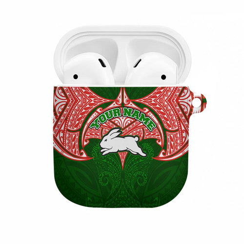 Personalized South Sydney Rabbitohs AirPods Case Polynesian Tribal Pattern Style