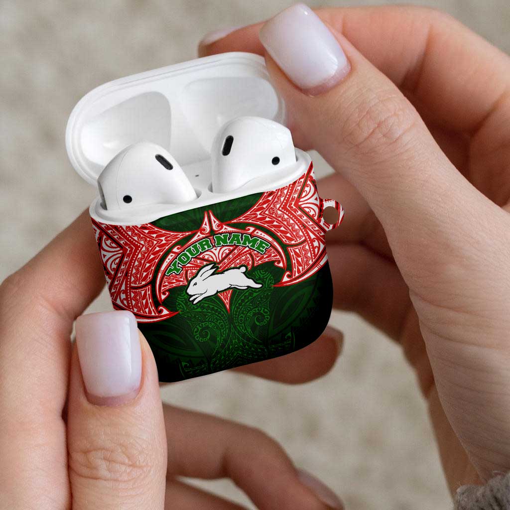 Personalized South Sydney Rabbitohs AirPods Case Polynesian Tribal Pattern Style
