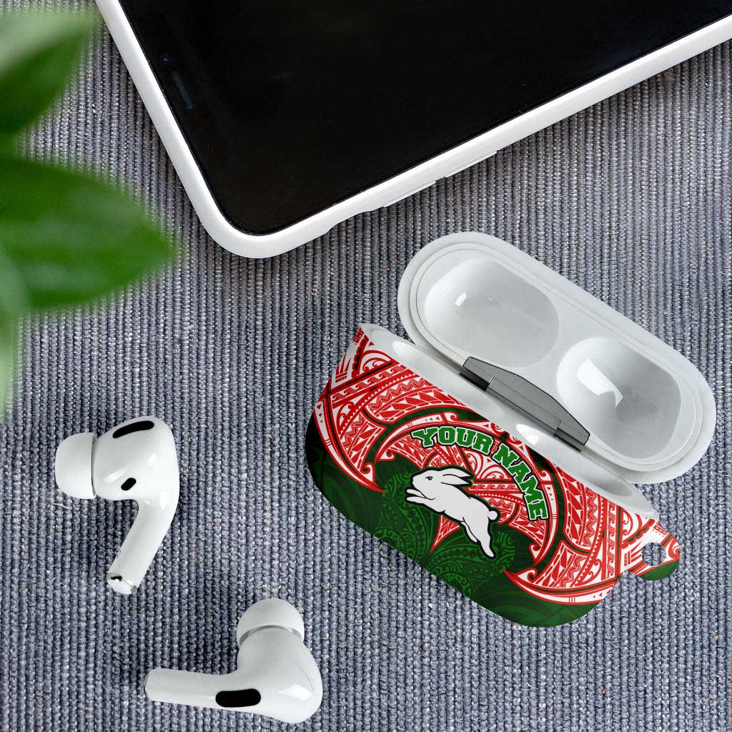 Personalized South Sydney Rabbitohs AirPods Case Polynesian Tribal Pattern Style