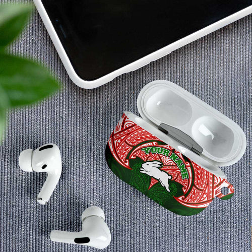 Personalized South Sydney Rabbitohs AirPods Case Polynesian Tribal Pattern Style