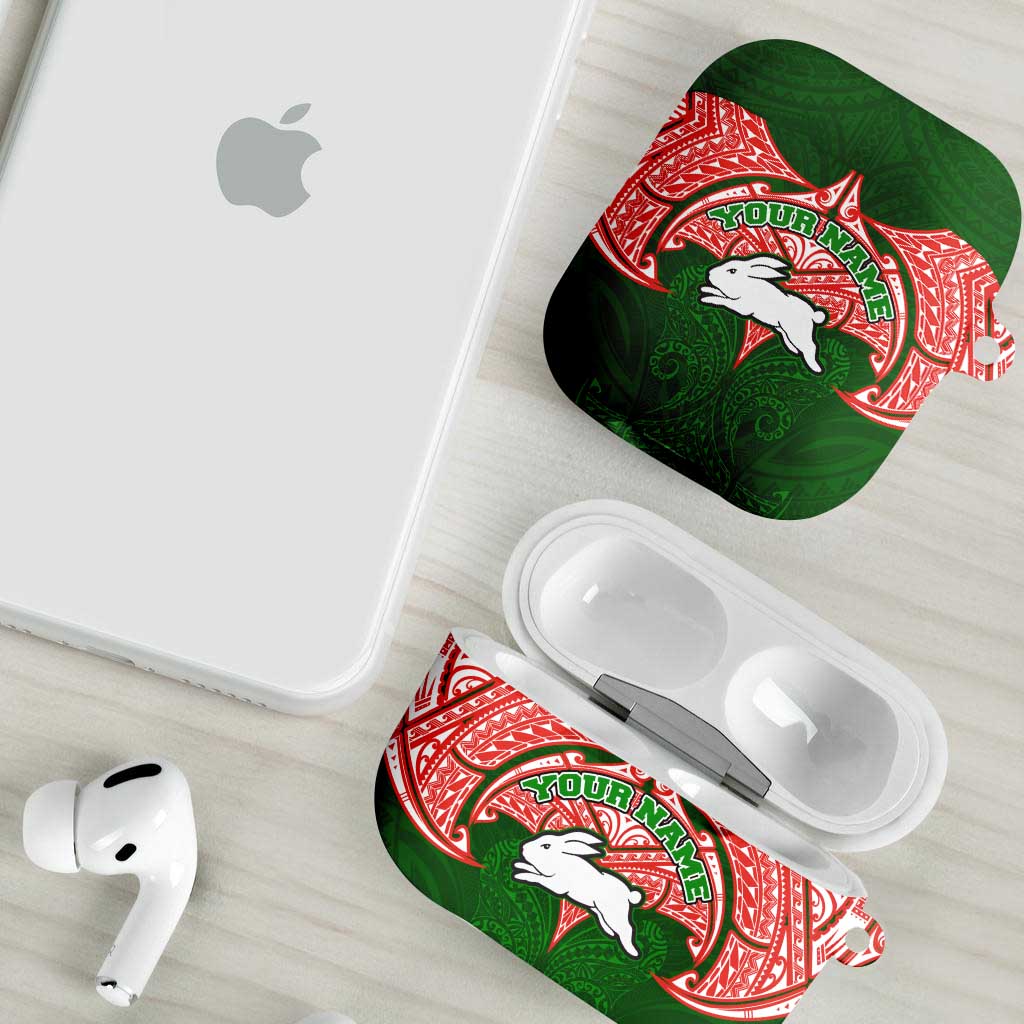 Personalized South Sydney Rabbitohs AirPods Case Polynesian Tribal Pattern Style