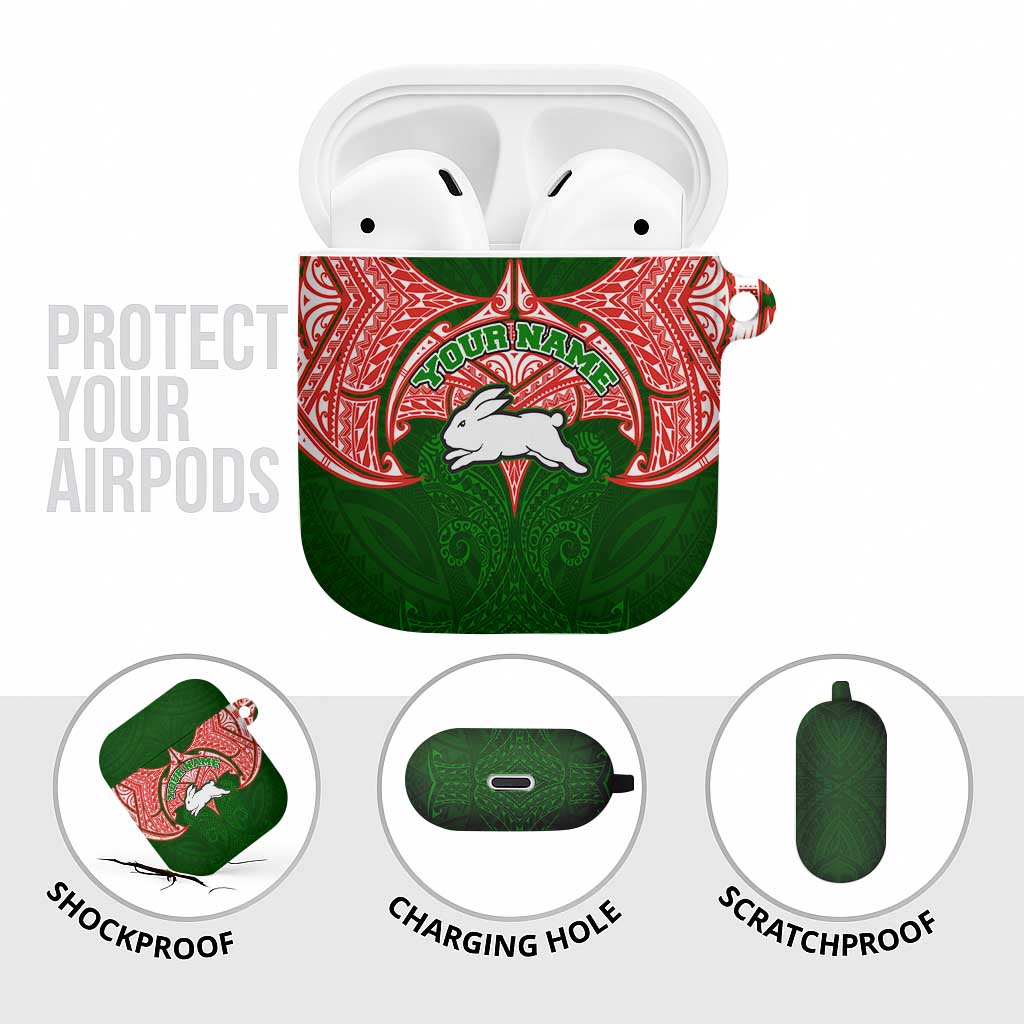 Personalized South Sydney Rabbitohs AirPods Case Polynesian Tribal Pattern Style