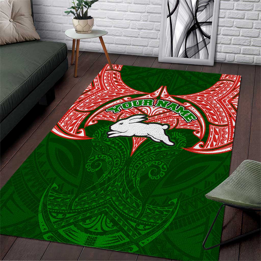 Personalized South Sydney Rabbitohs Area Rug Polynesian Tribal Pattern Style