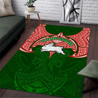 Personalized South Sydney Rabbitohs Area Rug Polynesian Tribal Pattern Style