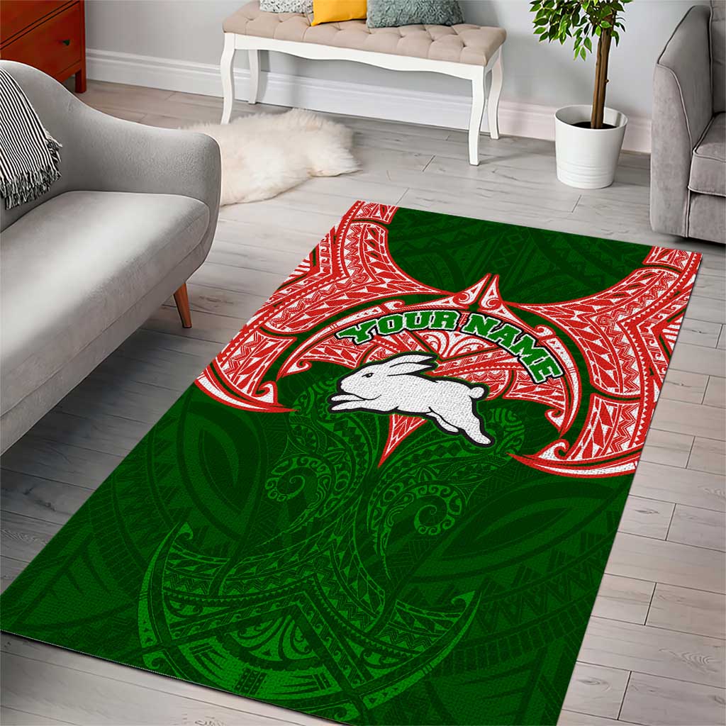 Personalized South Sydney Rabbitohs Area Rug Polynesian Tribal Pattern Style