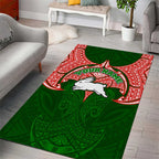 Personalized South Sydney Rabbitohs Area Rug Polynesian Tribal Pattern Style