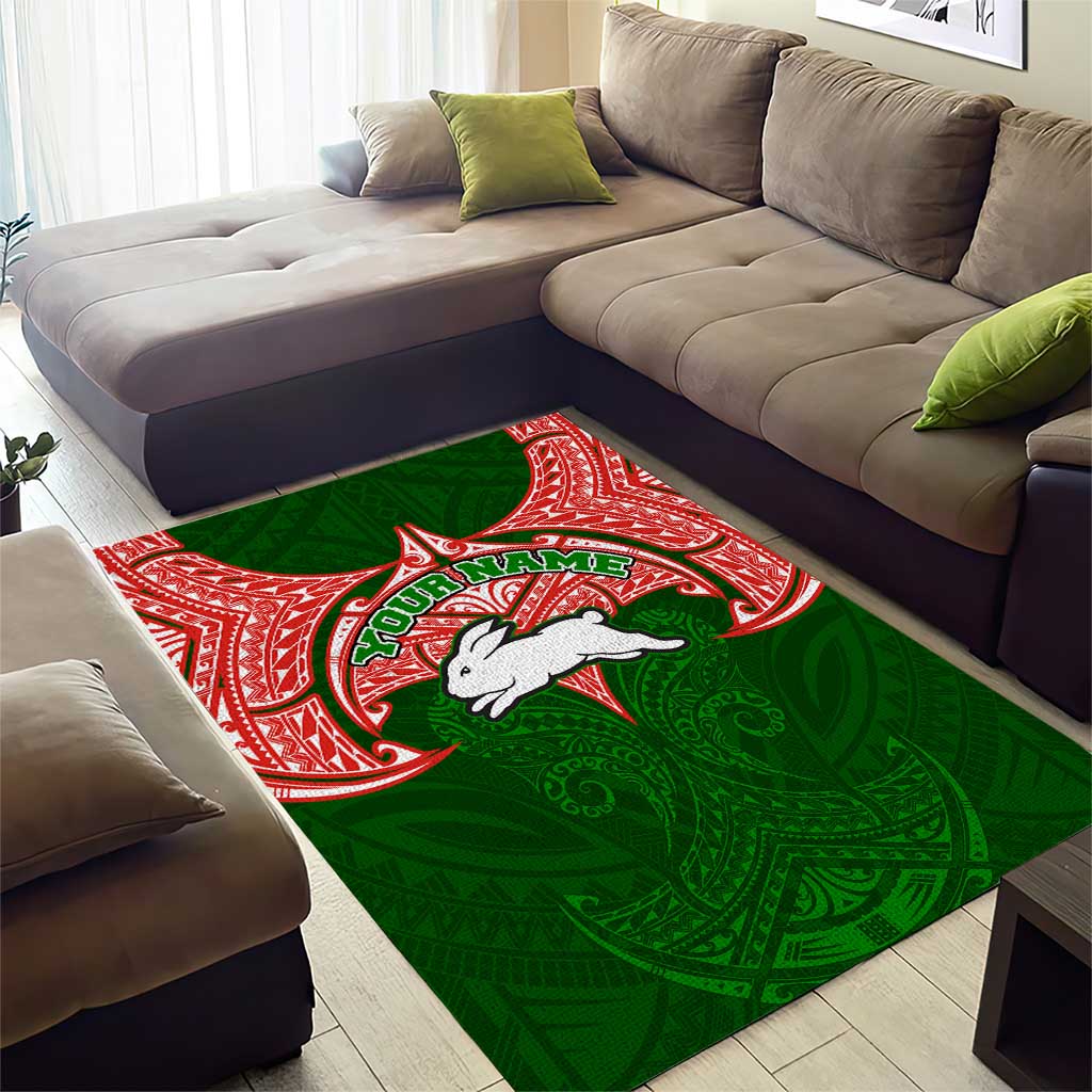 Personalized South Sydney Rabbitohs Area Rug Polynesian Tribal Pattern Style
