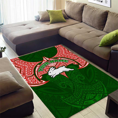 Personalized South Sydney Rabbitohs Area Rug Polynesian Tribal Pattern Style