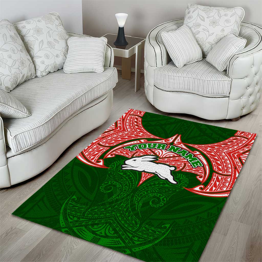Personalized South Sydney Rabbitohs Area Rug Polynesian Tribal Pattern Style
