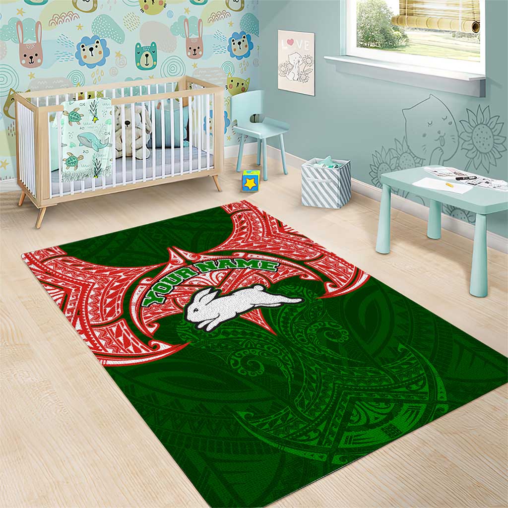 Personalized South Sydney Rabbitohs Area Rug Polynesian Tribal Pattern Style