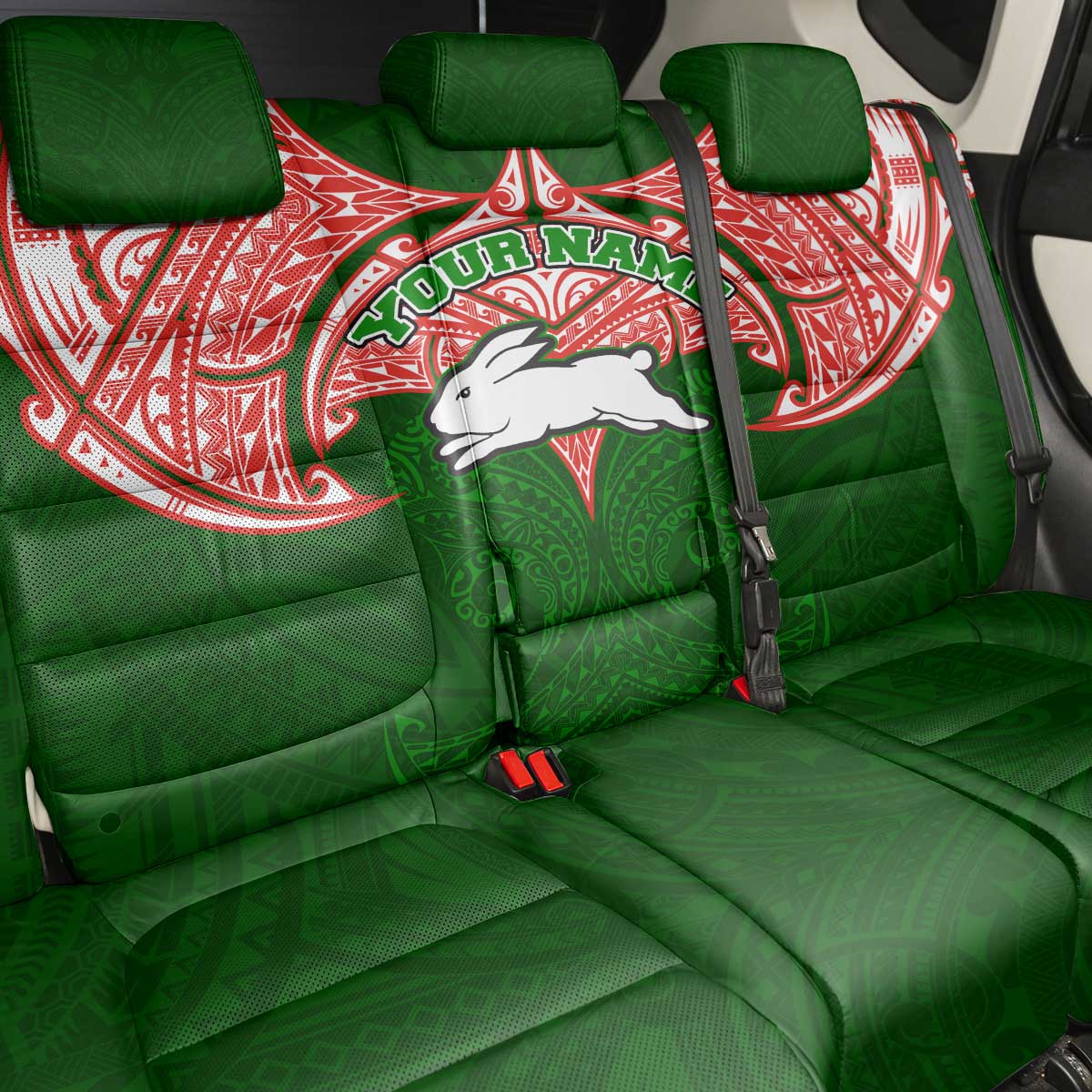 Personalized South Sydney Rabbitohs Back Car Seat Cover Polynesian Tribal Pattern Style